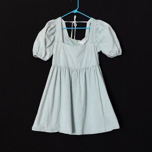 Mittoshop Baby Blue Denim Puff Sleeved Dress - Medium